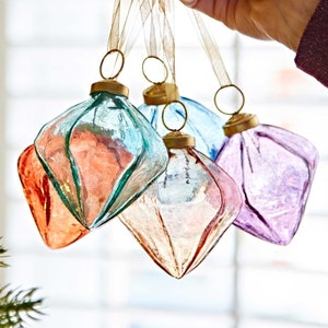 Coloured Recycled Glass Diamond Christmas Baubles: Fair Trade Holiday Decor