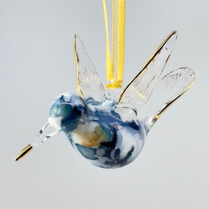 Hand Blown Glass Hummingbird Ornament: Egyptian Gold Trim Holiday Decor