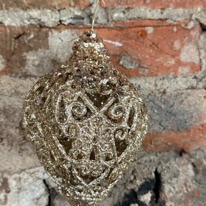 Ornament, Gold Glitter Finial, 6",  Christmas Ornament, Gold Ornament, Christmas Ornaments