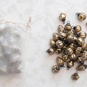 Set of 5 or 10 "Mercury" Glass 1" Ornaments or Kugels - Gold - Reproduction