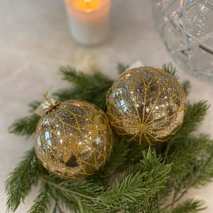 Antique Glass Christmas Ornament: Gold Glitter Round Ornament (4 inch)