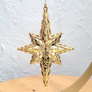 Gold North Star Ornament Shatterproof Vintage Christmas Ornament Set or Single Star of Bethlehem 8 Point Star Plastic