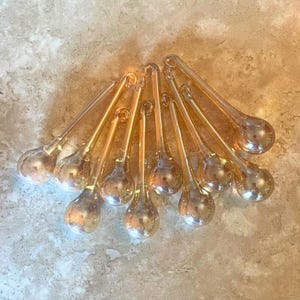 Iridescent Gold Champagne Glass Raindrop Ornaments 3" Set of 10 Gold Glass Drop Ornaments