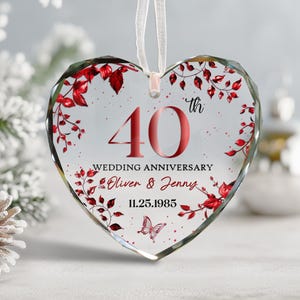 40th Wedding Anniversary Christmas Ornament, Ruby Wedding Glass Ornament, 40 Years as Mr & Mrs, Ruby 40th Gift for Parents, Gift for Couple