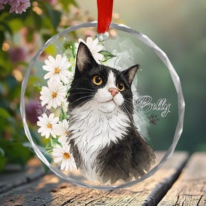 Personalized Pet Glass Ornament, Custom Cat Dog Christmas Hanging, Pet Remembrance Gift,Cat Photo Keepsake Holiday Decoration,Christmas Gift