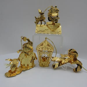Danbury Mint 23K Gold Plated Ornaments Your Choice: Santa’s Arrival, Frosty Friends, Holiday Lantern, Candy Canes Gift Condition
