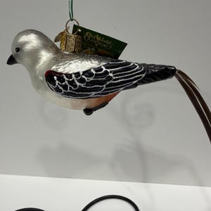 Old World Christmas Scissor-tailed Flycatcher Bird with Feathered Tail, Blown Glass Bird Ornament