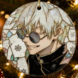 Personalized Anime Stained Glass Ornament- 2-Sided Christmas Gift for Fans